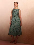 Brocade A-Line Dress - Beige