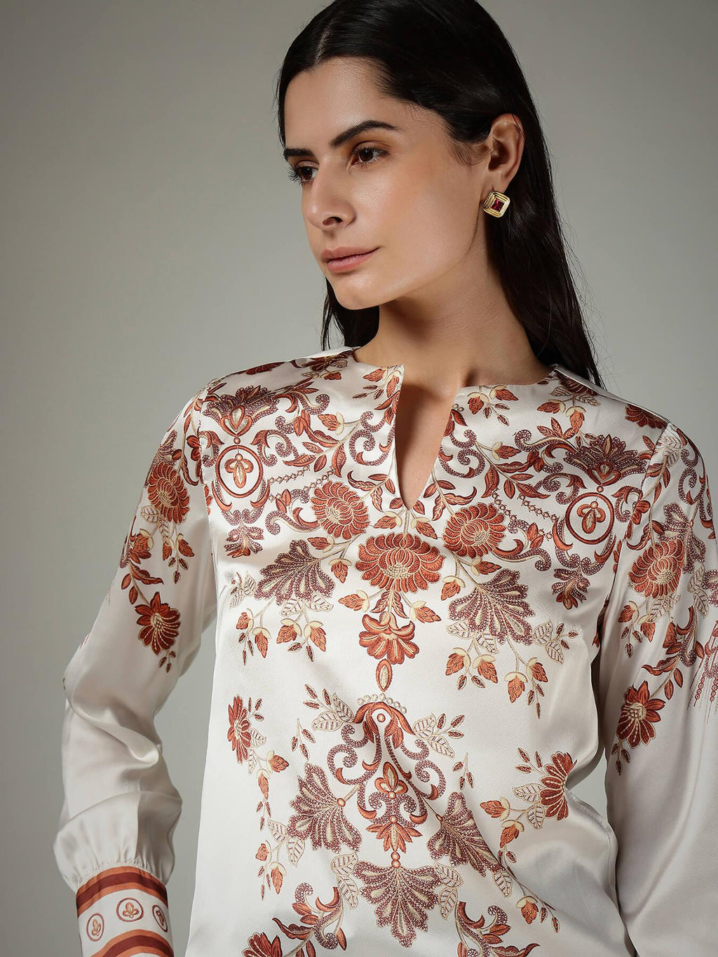 Brocade A-Line Dress - Beige