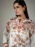 Brocade A-Line Dress - Beige