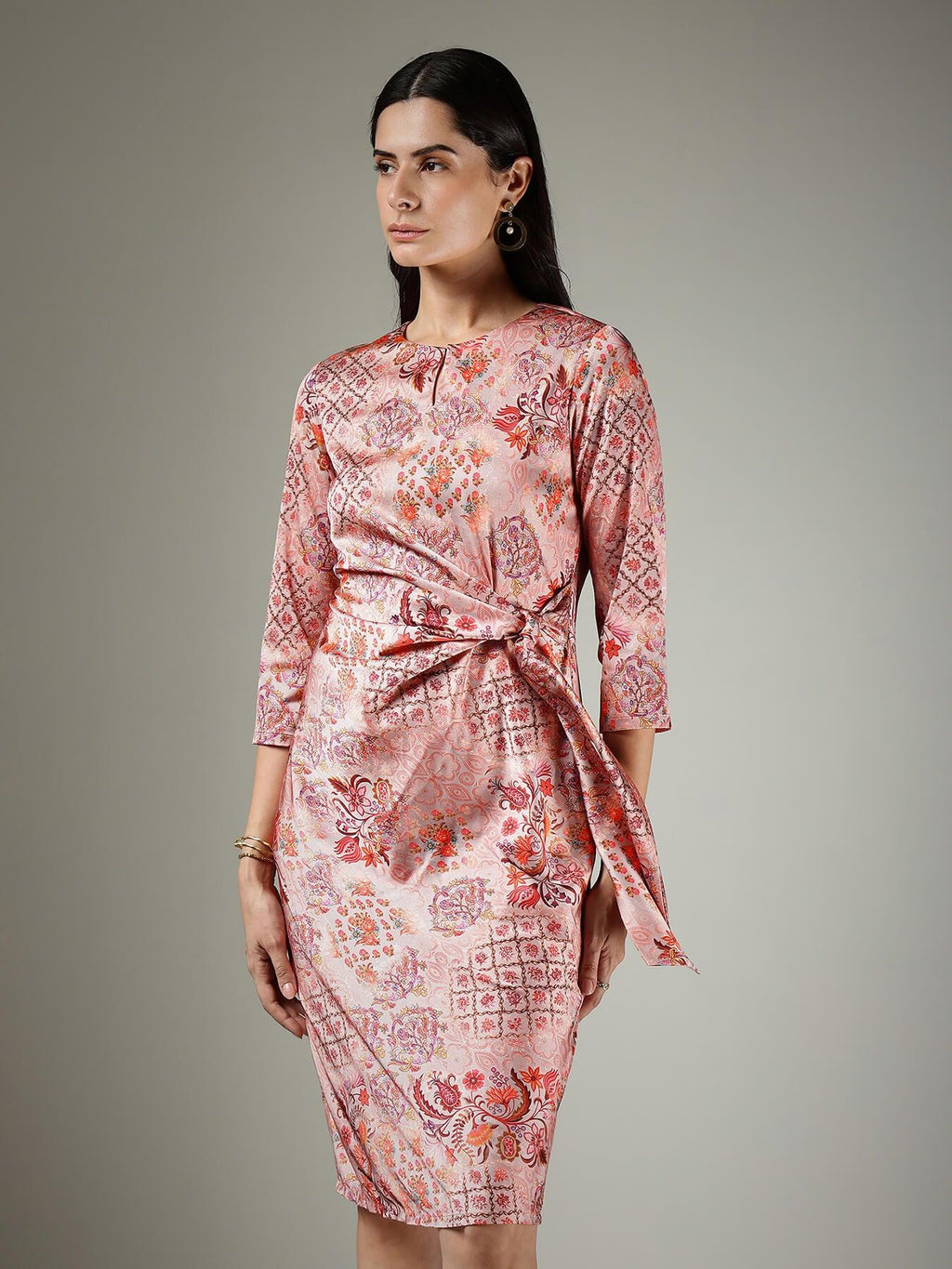 Brocade A-Line Dress - Beige